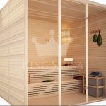 Indoor sauna with bent benches